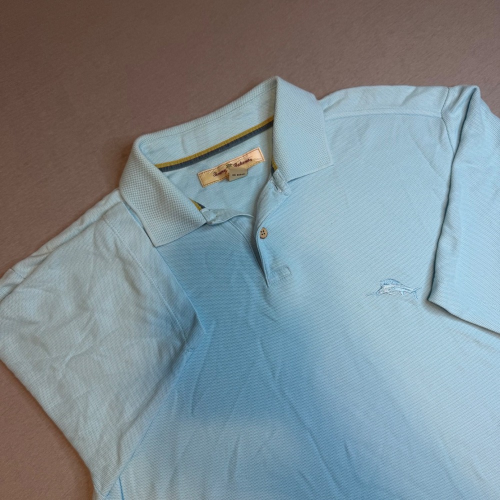 Tommy Bahama Mens Pima Cotton Blend Polo Shirt Light Blue‎ Marlin Logo Size M